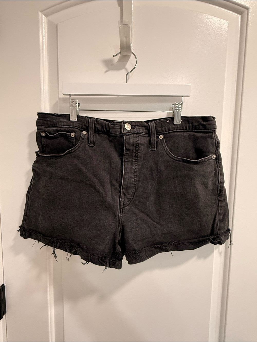 Madewell Black High-Rise Frayed Denim Shorts